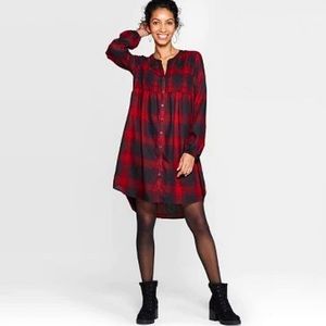 Knox Rose red plaid button down shirt dress size small